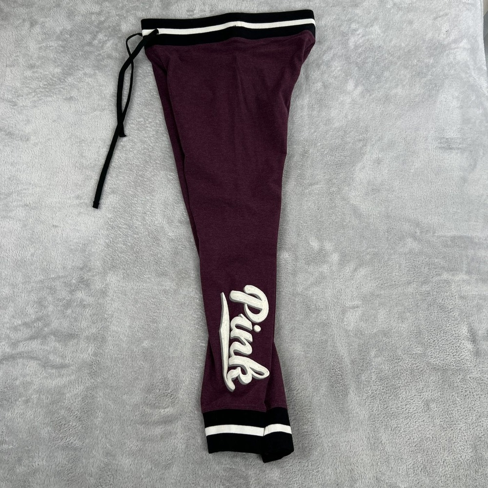 PINK Victoria Secret Yoga Joggers M Burgundy Women Logo Drawstring Loungewear
